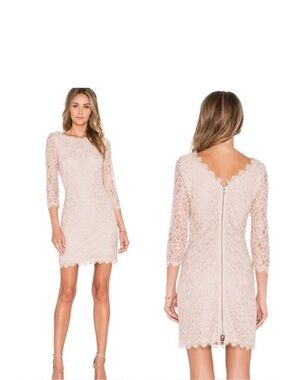 Diane Von Furstenberg Blush Lace Long Sleeve Sheath Dress